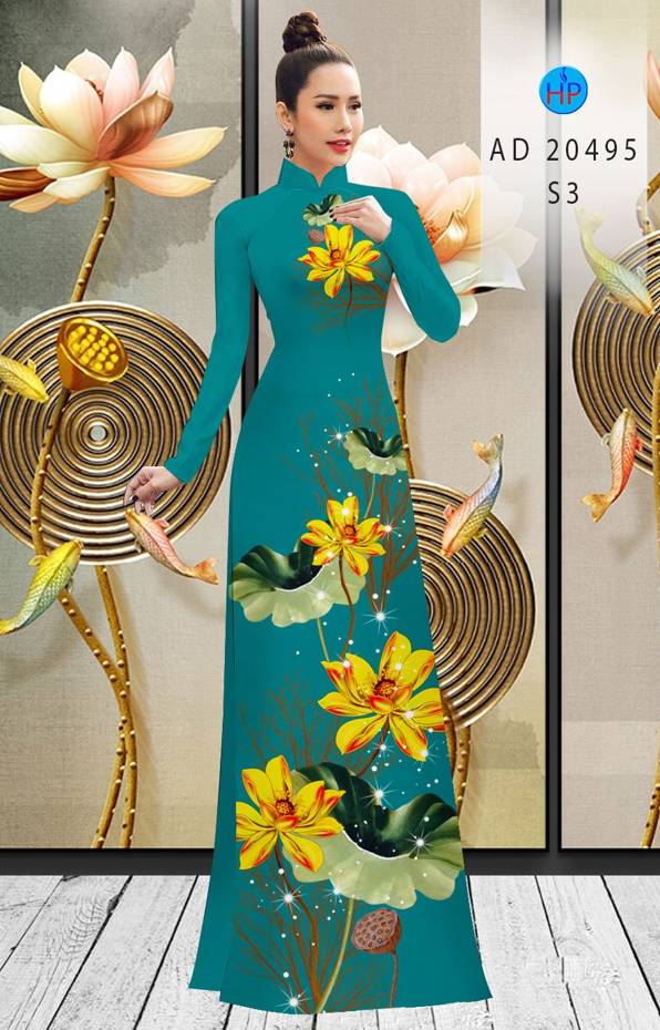 Vải Áo Dài Hoa Sen Vàng kiểu mới AD 20495 48 Vải Áo Dài Hoa Sen Vàng kiểu mới AD 20495