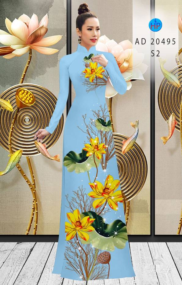 Vải Áo Dài Hoa Sen Vàng kiểu mới AD 20495 49 Vải Áo Dài Hoa Sen Vàng kiểu mới AD 20495