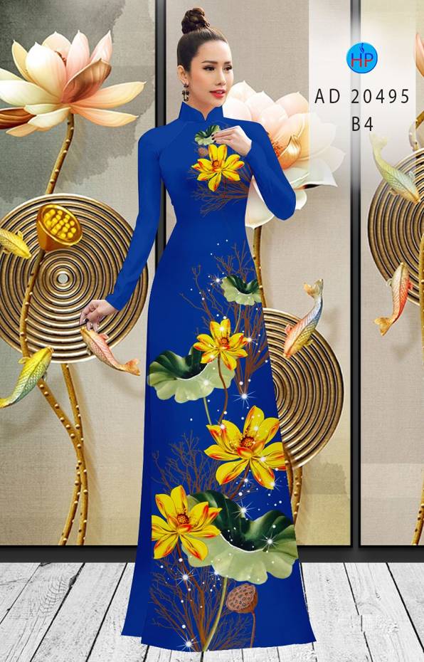 Vải Áo Dài Hoa Sen Vàng kiểu mới AD 20495 50 Vải Áo Dài Hoa Sen Vàng kiểu mới AD 20495