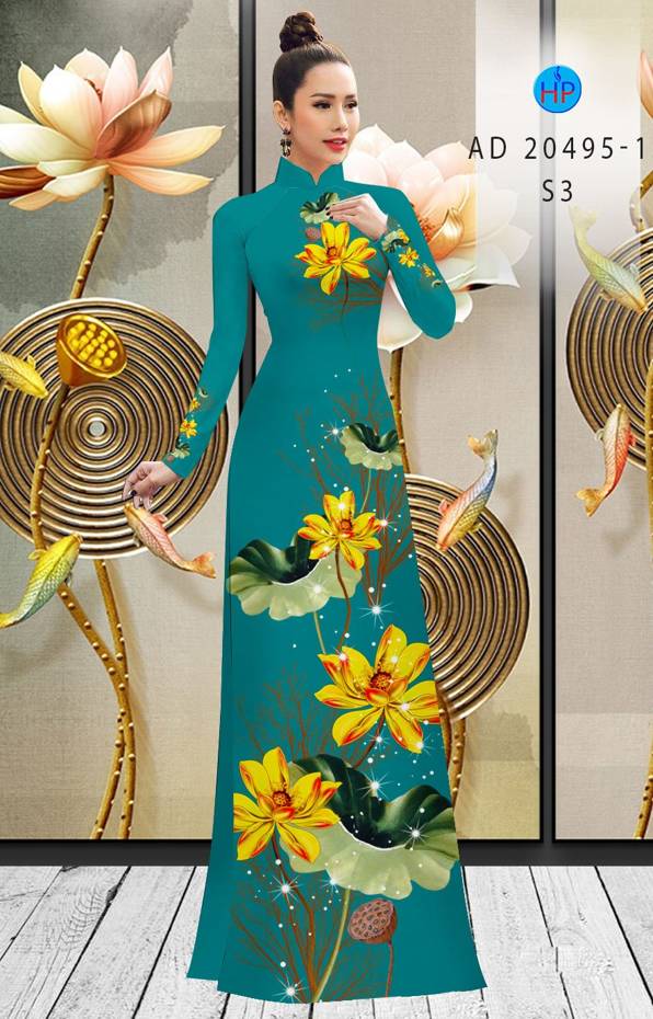 Vải Áo Dài Hoa Sen Vàng kiểu mới AD 20495 53 Vải Áo Dài Hoa Sen Vàng kiểu mới AD 20495