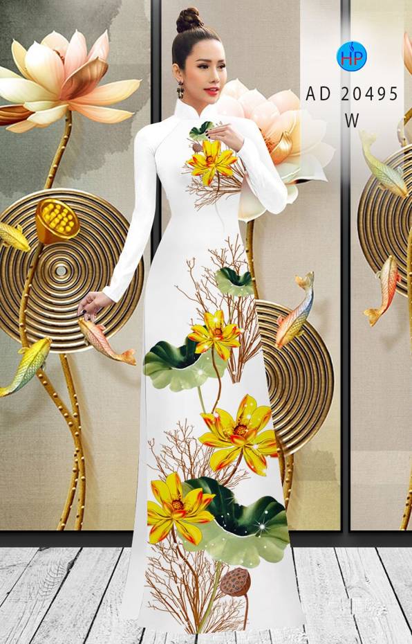 Vải Áo Dài Hoa Sen Vàng kiểu mới AD 20495 56 Vải Áo Dài Hoa Sen Vàng kiểu mới AD 20495