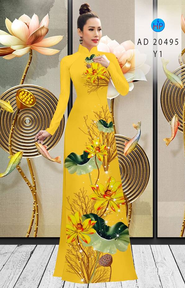 Vải Áo Dài Hoa Sen Vàng kiểu mới AD 20495 57 Vải Áo Dài Hoa Sen Vàng kiểu mới AD 20495