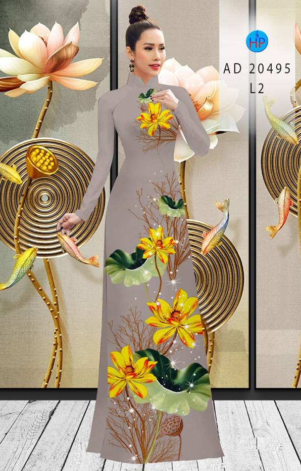 Vải Áo Dài Hoa Sen Vàng kiểu mới AD 20495 61 Vải Áo Dài Hoa Sen Vàng kiểu mới AD 20495