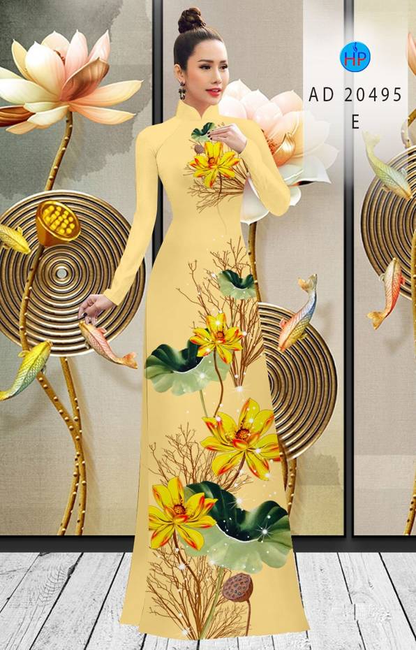 Vải Áo Dài Hoa Sen Vàng kiểu mới AD 20495 59 Vải Áo Dài Hoa Sen Vàng kiểu mới AD 20495