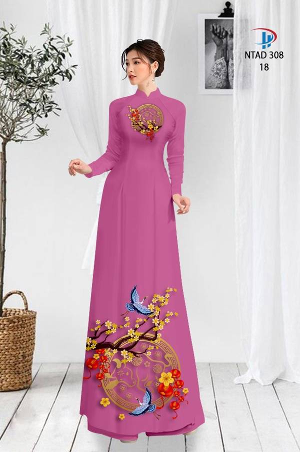 Vải Áo Dài Tết Hoa Mai Vàng mới ra AD NTAD308