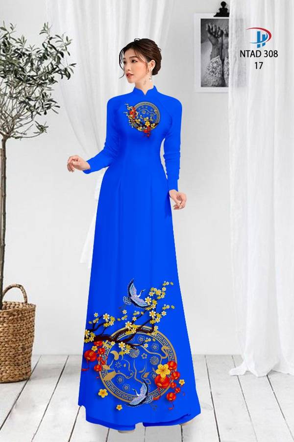 Vải Áo Dài Tết Hoa Mai Vàng mới ra AD NTAD308