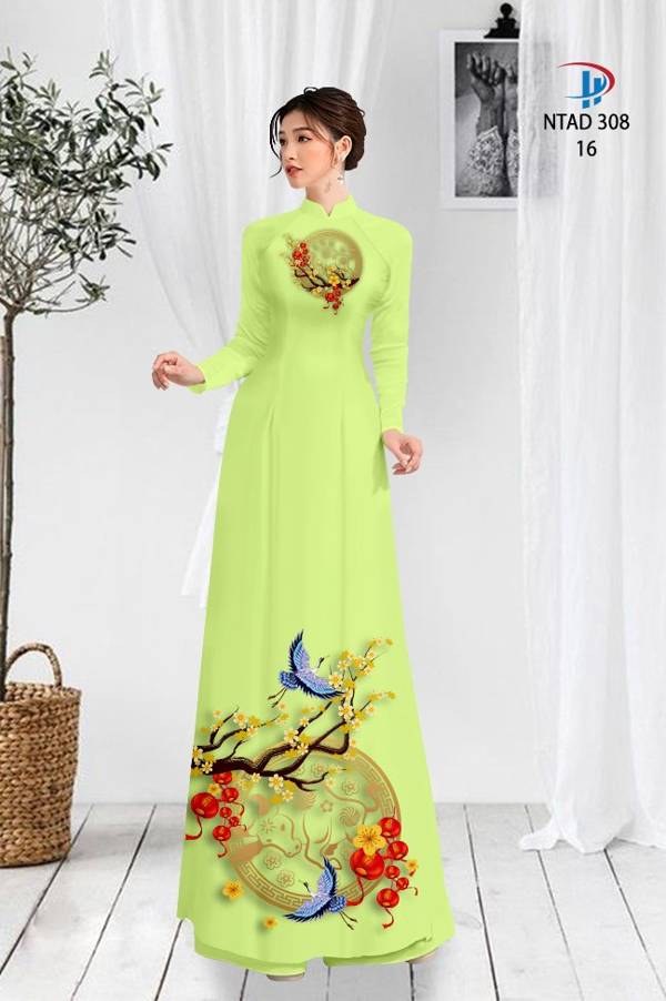 Vải Áo Dài Tết Hoa Mai Vàng mới ra AD NTAD308