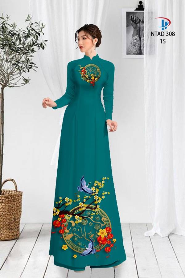 Vải Áo Dài Tết Hoa Mai Vàng mới ra AD NTAD308