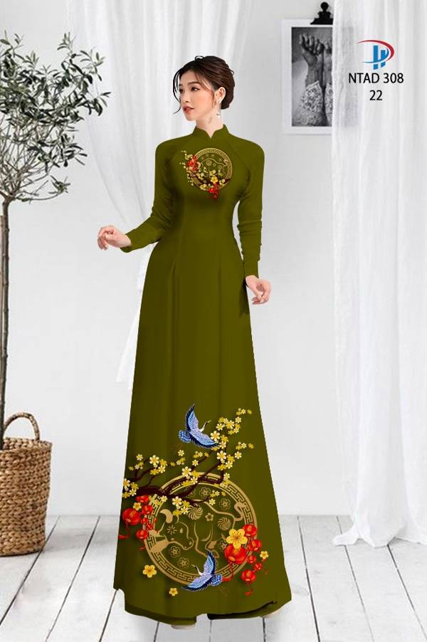 Vải Áo Dài Tết Hoa Mai Vàng mới ra AD NTAD308