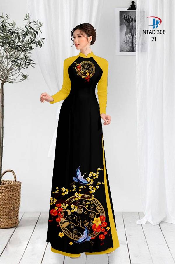 Vải Áo Dài Tết Hoa Mai Vàng mới ra AD NTAD308