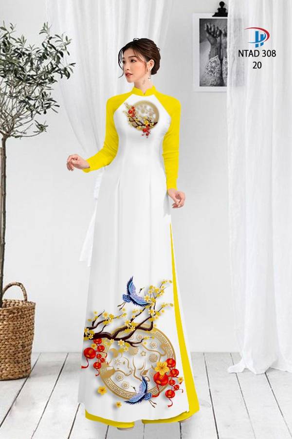 Vải Áo Dài Tết Hoa Mai Vàng mới ra AD NTAD308