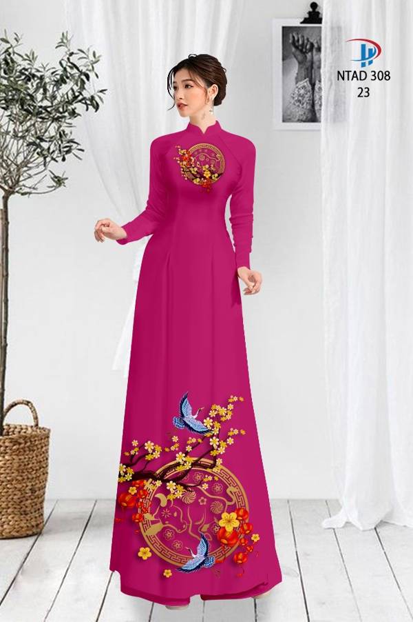 Vải Áo Dài Tết Hoa Mai Vàng mới ra AD NTAD308