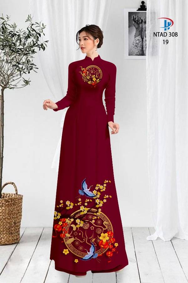 Vải Áo Dài Tết Hoa Mai Vàng mới ra AD NTAD308