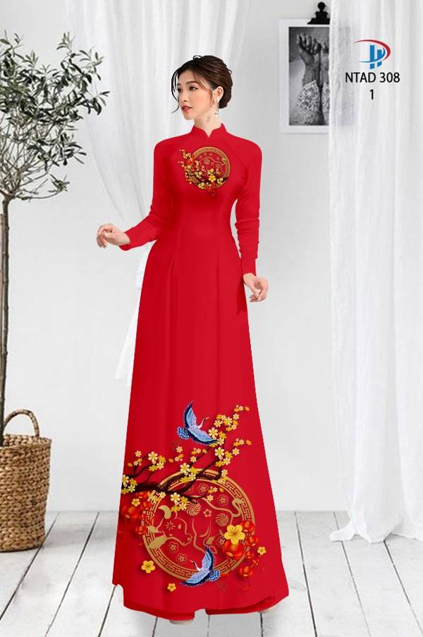 Vải Áo Dài Tết Hoa Mai Vàng mới ra AD NTAD308