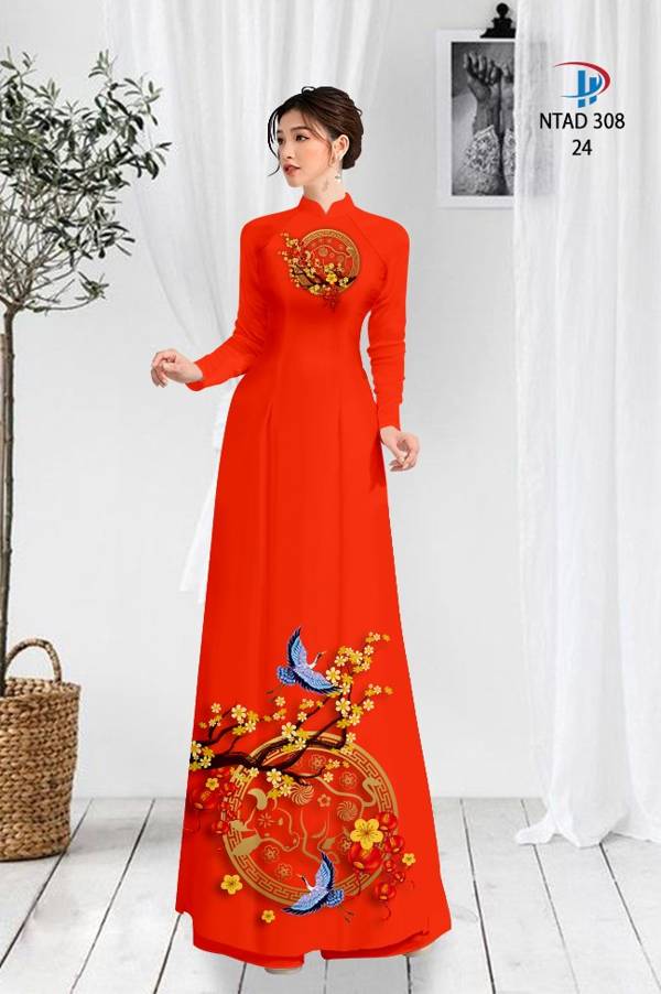 Vải Áo Dài Tết Hoa Mai Vàng mới ra AD NTAD308