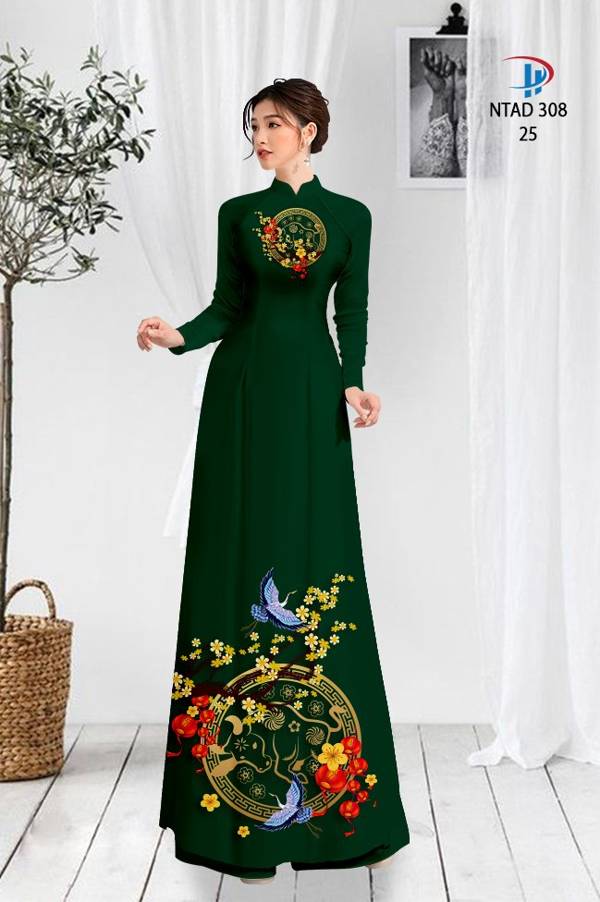 Vải Áo Dài Tết Hoa Mai Vàng mới ra AD NTAD308