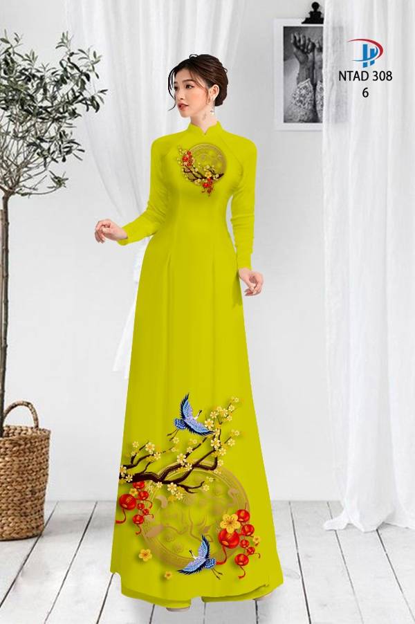 Vải Áo Dài Tết Hoa Mai Vàng mới ra AD NTAD308