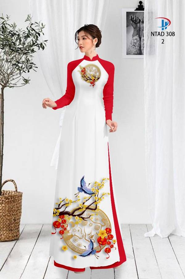 Vải Áo Dài Tết Hoa Mai Vàng mới ra AD NTAD308