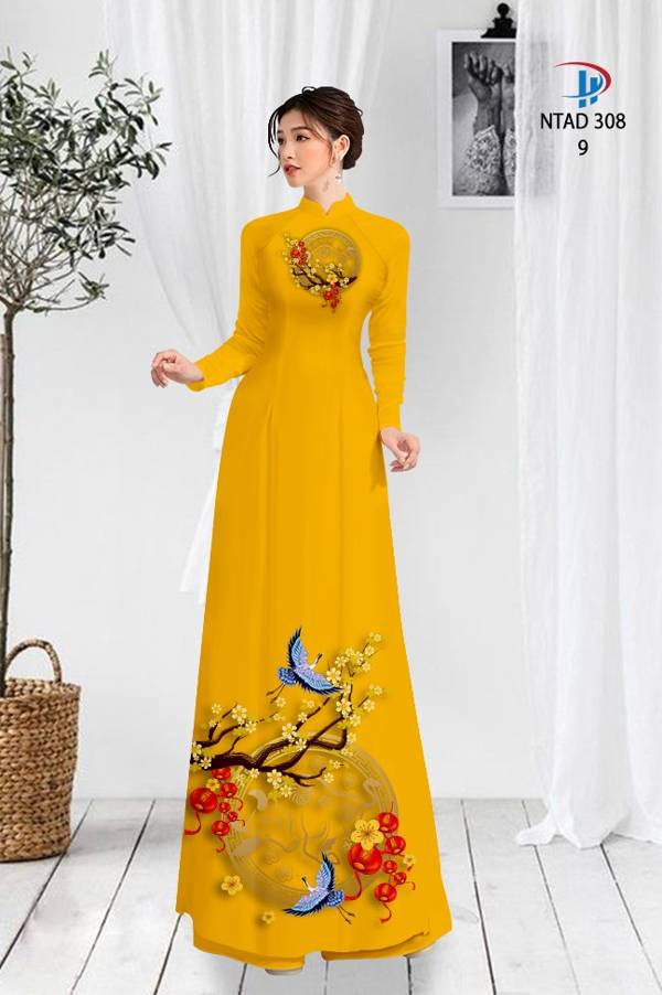 Vải Áo Dài Tết Hoa Mai Vàng mới ra AD NTAD308