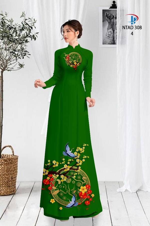 Vải Áo Dài Tết Hoa Mai Vàng mới ra AD NTAD308