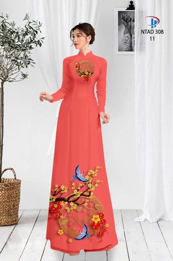 Vải Áo Dài Tết Hoa Mai Vàng mới ra AD NTAD308