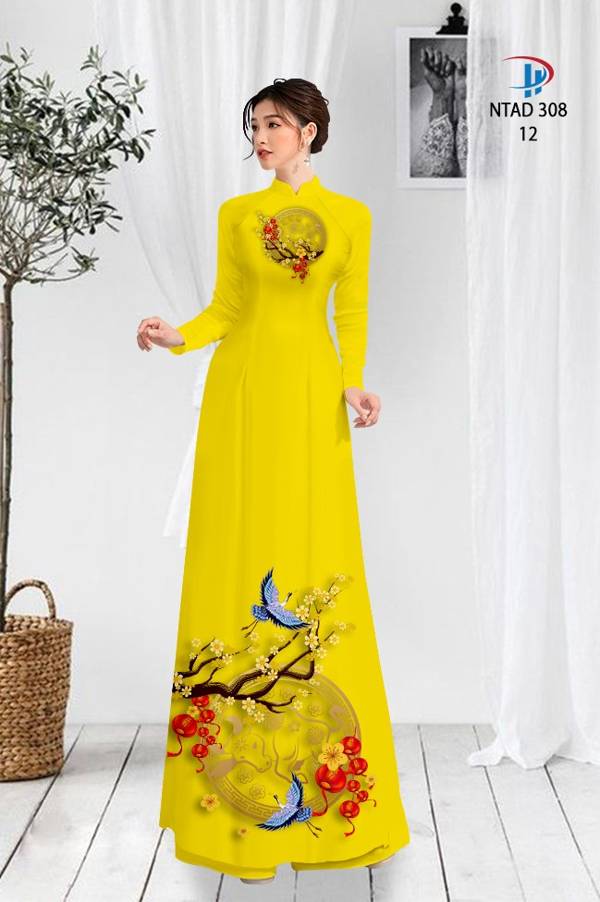 Vải Áo Dài Tết Hoa Mai Vàng mới ra AD NTAD308