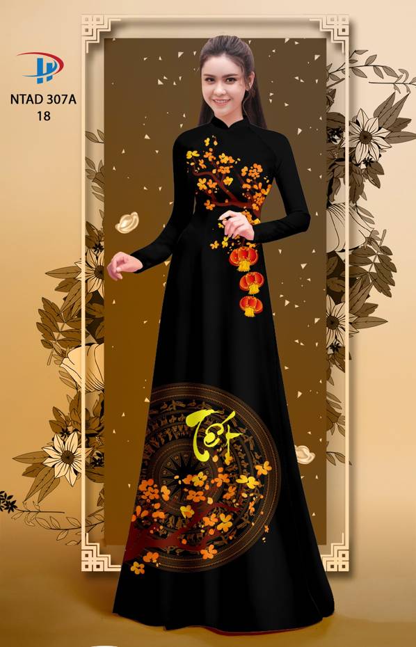 Vải Áo Dài Tết Hoa Đào thiết kế 2021 AD NTAD307A