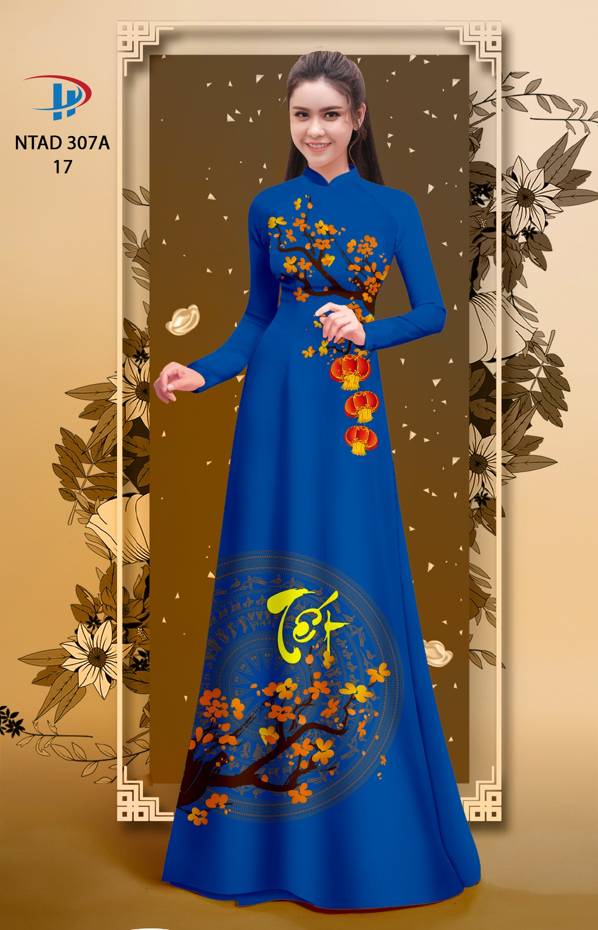 Vải Áo Dài Tết Hoa Đào thiết kế 2021 AD NTAD307A