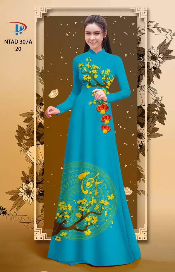 Vải Áo Dài Tết Hoa Đào thiết kế 2021 AD NTAD307A