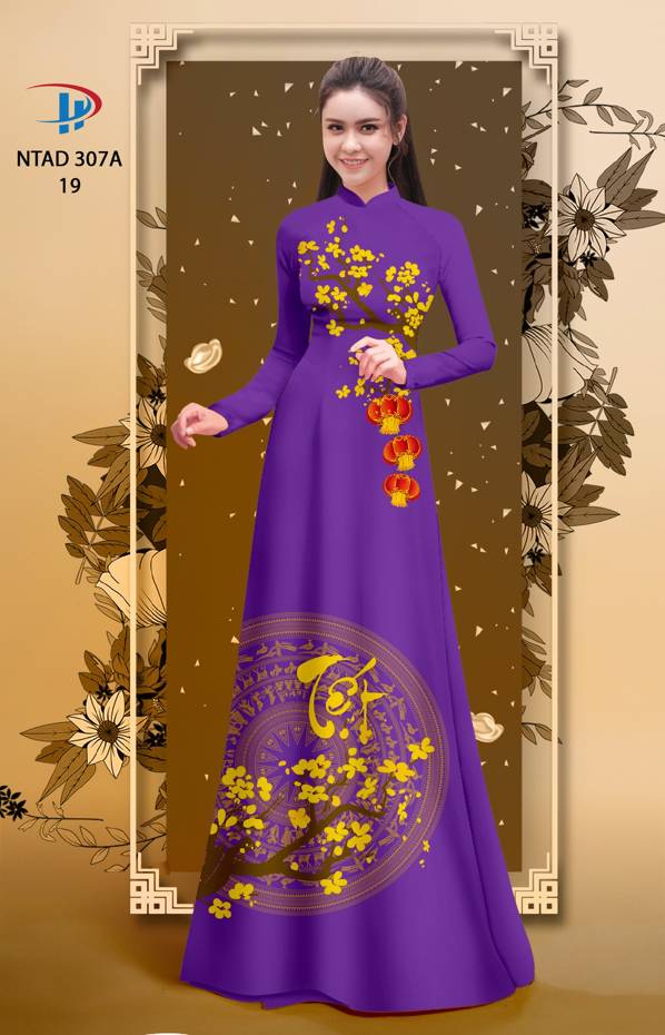 Vải Áo Dài Tết Hoa Đào thiết kế 2021 AD NTAD307A