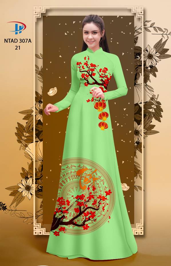 Vải Áo Dài Tết Hoa Đào thiết kế 2021 AD NTAD307A