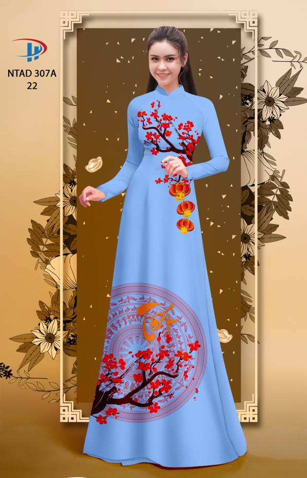 Vải Áo Dài Tết Hoa Đào thiết kế 2021 AD NTAD307A