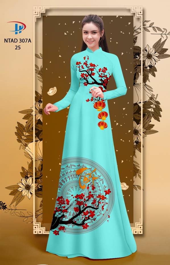 Vải Áo Dài Tết Hoa Đào thiết kế 2021 AD NTAD307A