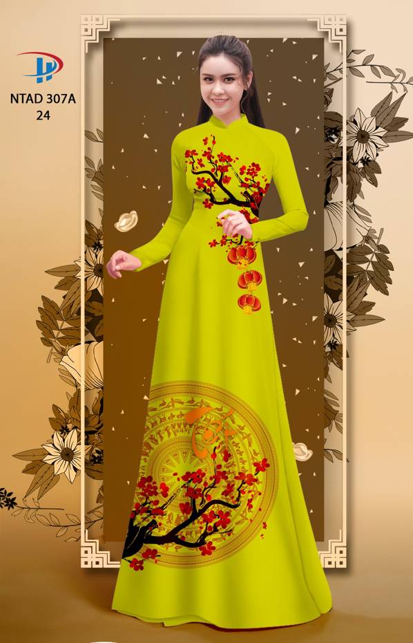 Vải Áo Dài Tết Hoa Đào thiết kế 2021 AD NTAD307A