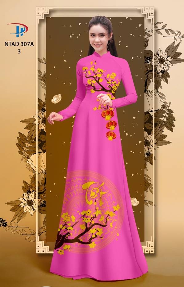 Vải Áo Dài Tết Hoa Đào thiết kế 2021 AD NTAD307A