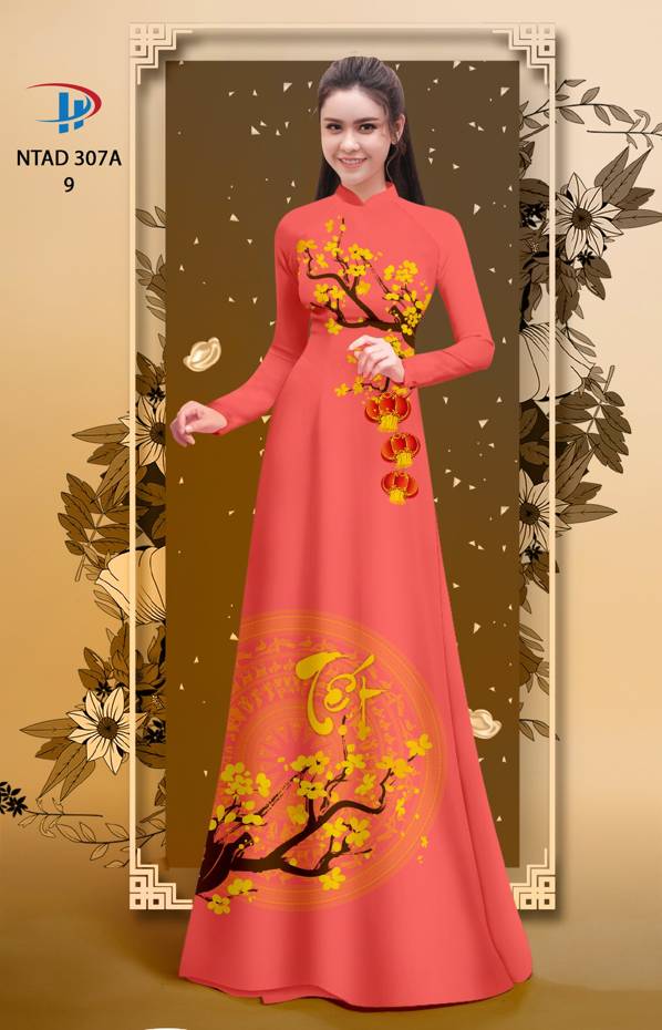 Vải Áo Dài Tết Hoa Đào thiết kế 2021 AD NTAD307A
