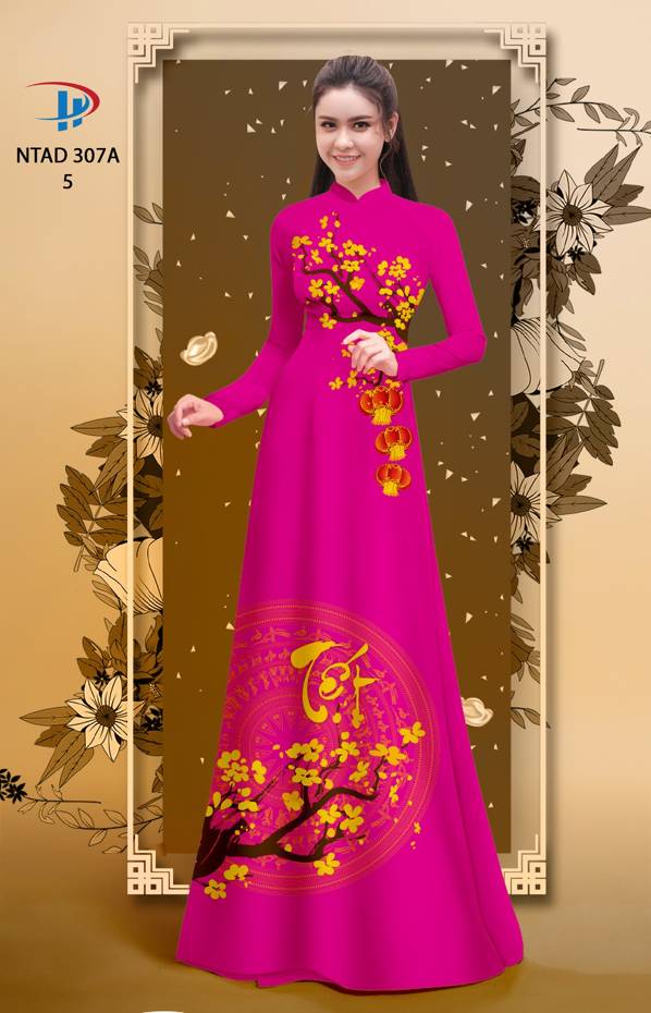 Vải Áo Dài Tết Hoa Đào thiết kế 2021 AD NTAD307A
