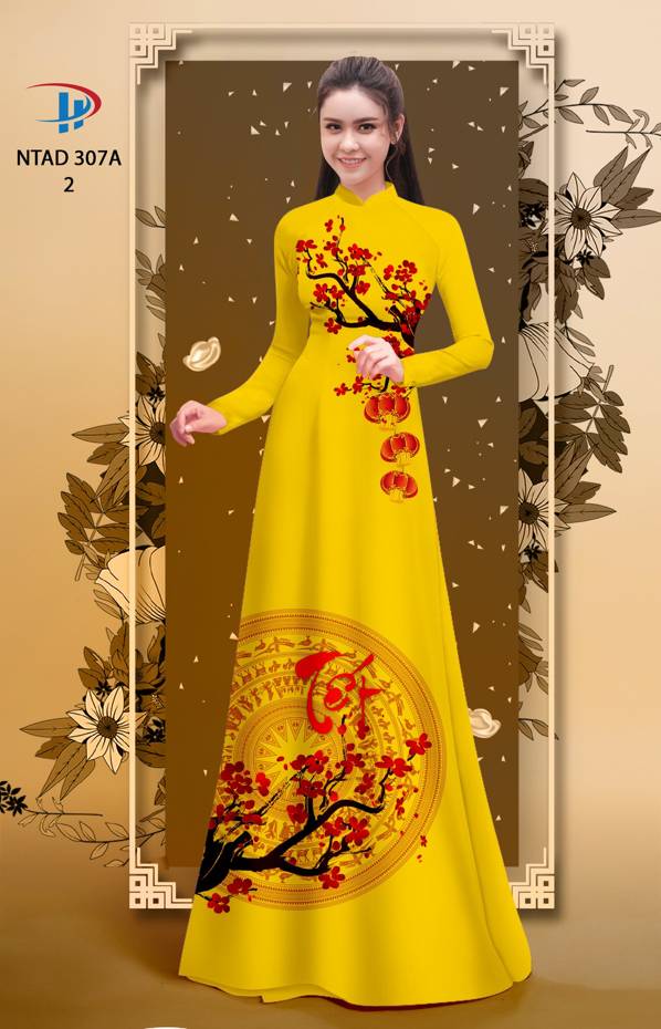 Vải Áo Dài Tết Hoa Đào thiết kế 2021 AD NTAD307A