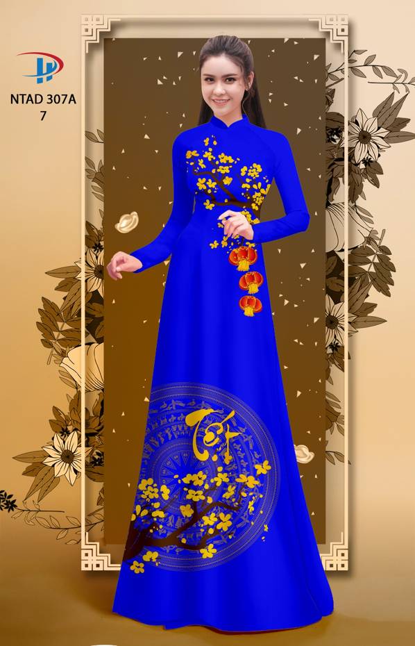 Vải Áo Dài Tết Hoa Đào thiết kế 2021 AD NTAD307A