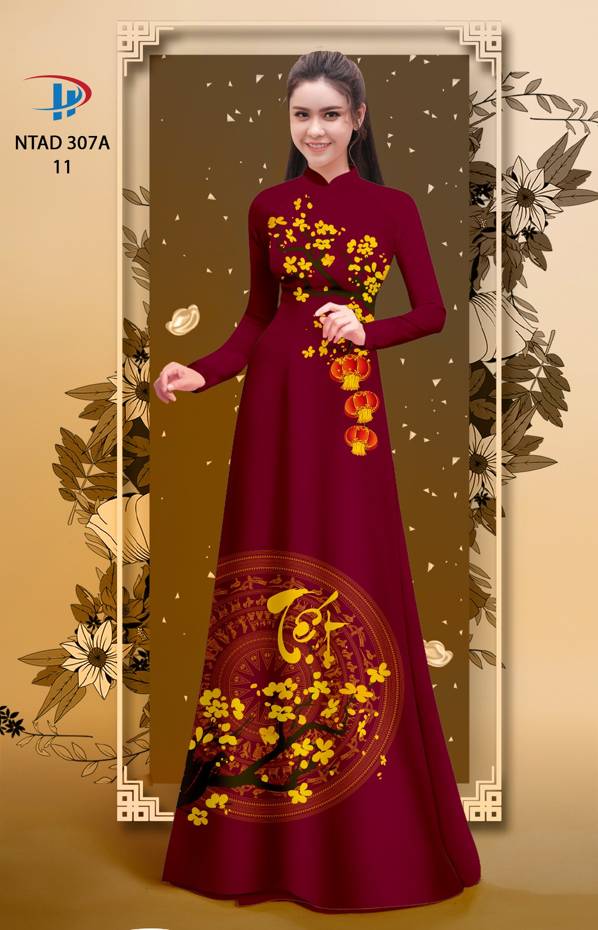 Vải Áo Dài Tết Hoa Đào thiết kế 2021 AD NTAD307A