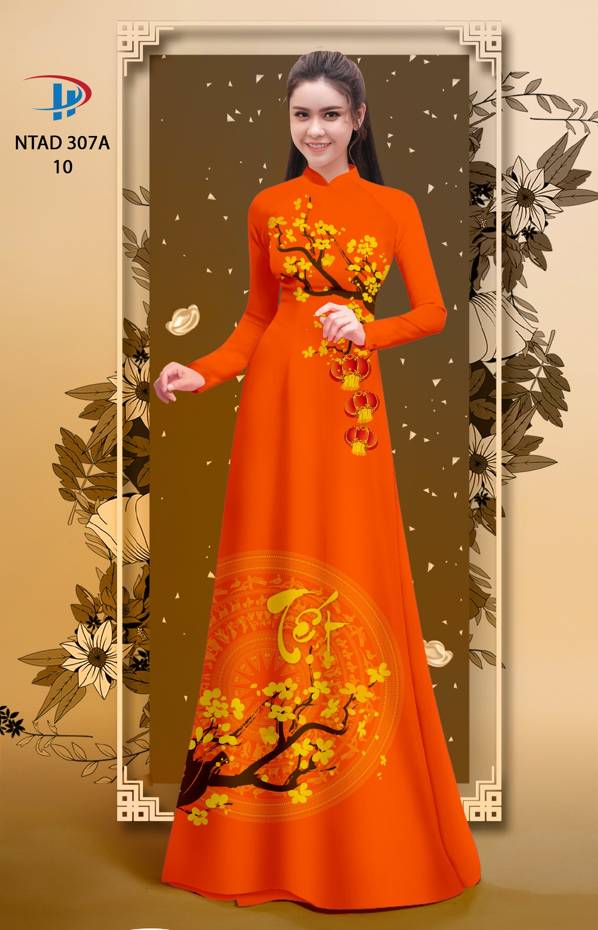 Vải Áo Dài Tết Hoa Đào thiết kế 2021 AD NTAD307A