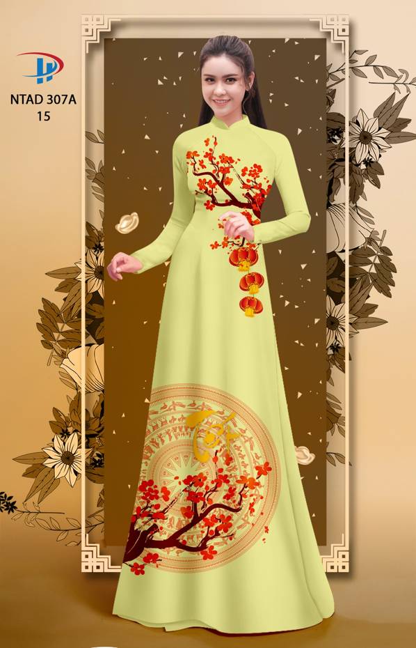 Vải Áo Dài Tết Hoa Đào thiết kế 2021 AD NTAD307A