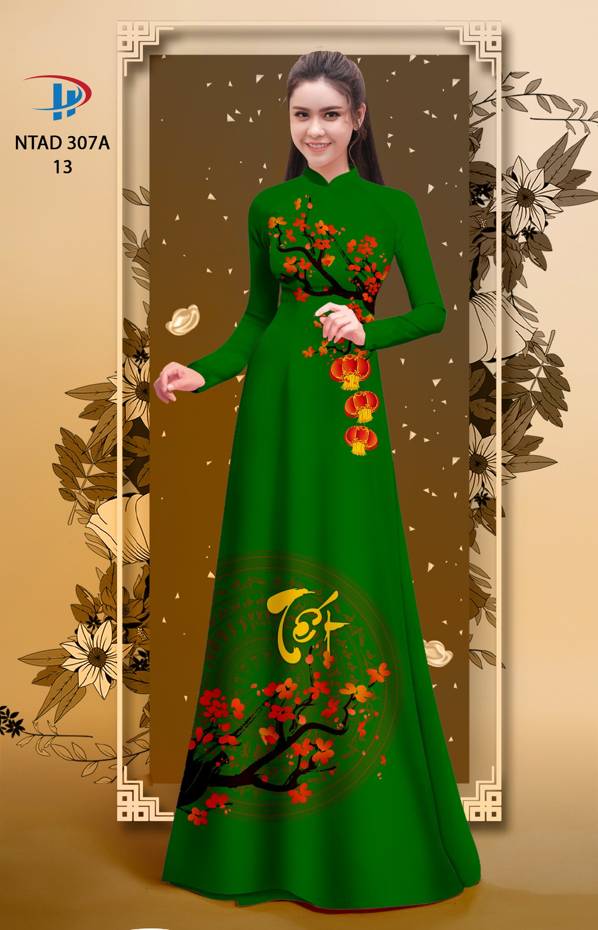 Vải Áo Dài Tết Hoa Đào thiết kế 2021 AD NTAD307A