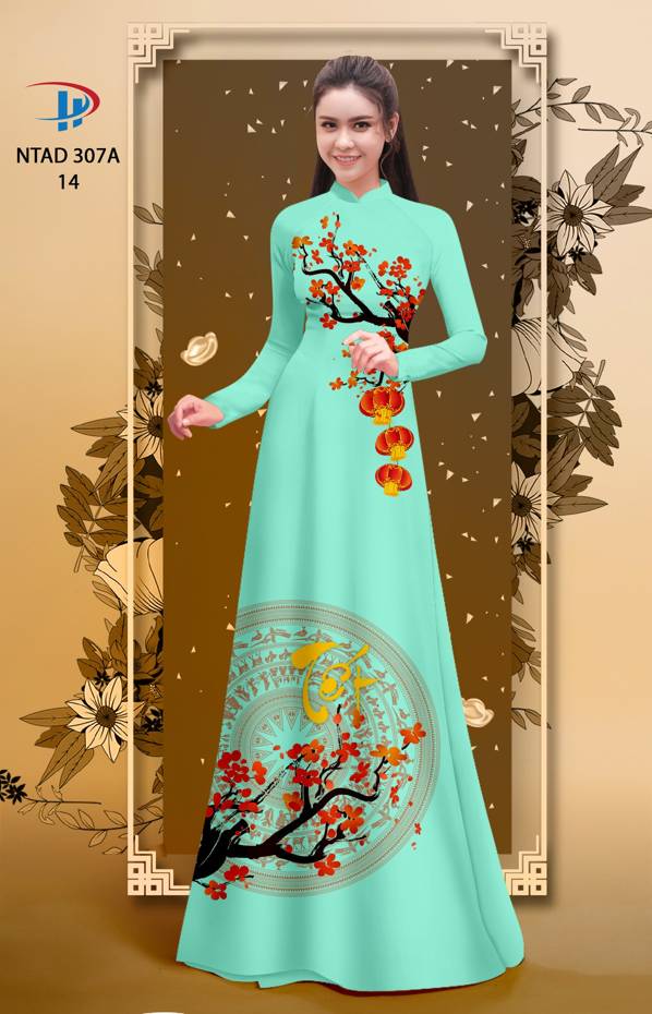 Vải Áo Dài Tết Hoa Đào thiết kế 2021 AD NTAD307A