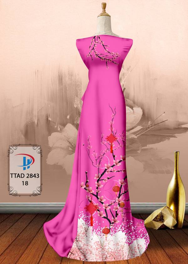 Vải Áo Dài Hoa Đào thiết kế 2021 AD TTAD2843