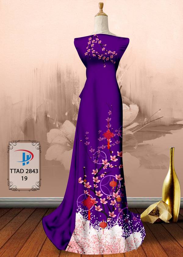 Vải Áo Dài Hoa Đào thiết kế 2021 AD TTAD2843