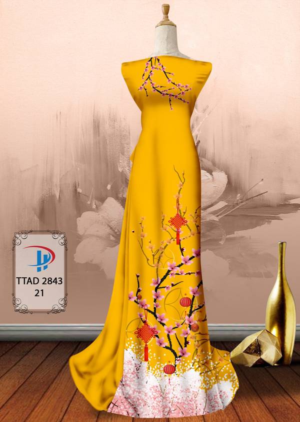 Vải Áo Dài Hoa Đào thiết kế 2021 AD TTAD2843