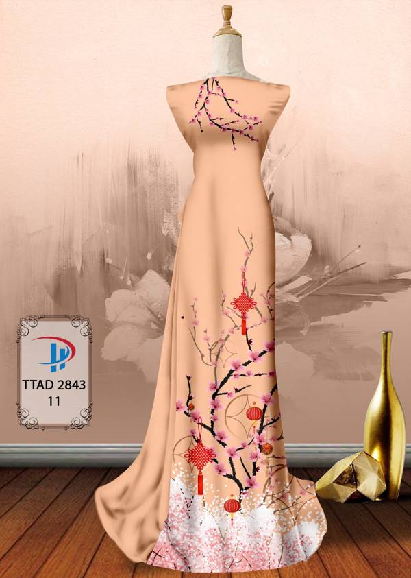 Vải Áo Dài Hoa Đào thiết kế 2021 AD TTAD2843