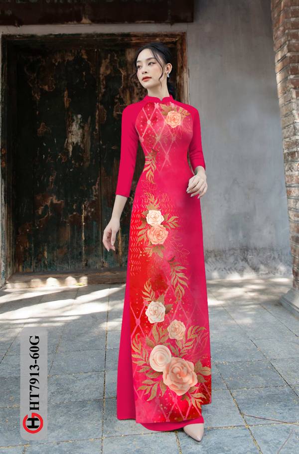 Vải Áo Dài Hoa Hồng kiểu mới AD HT7913 34 Vải Áo Dài Hoa Hồng kiểu mới AD HT7913