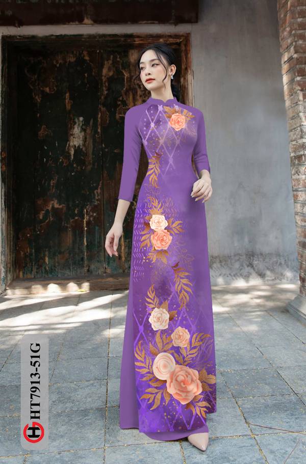Vải Áo Dài Hoa Hồng kiểu mới AD HT7913 32 Vải Áo Dài Hoa Hồng kiểu mới AD HT7913